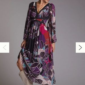 Anthropologie Let Me Be Floral Long deep v-neck dress